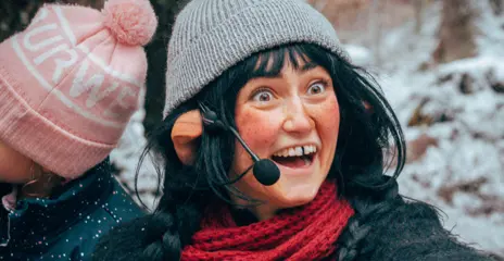 Trolla and Trolla going up in the ski lift