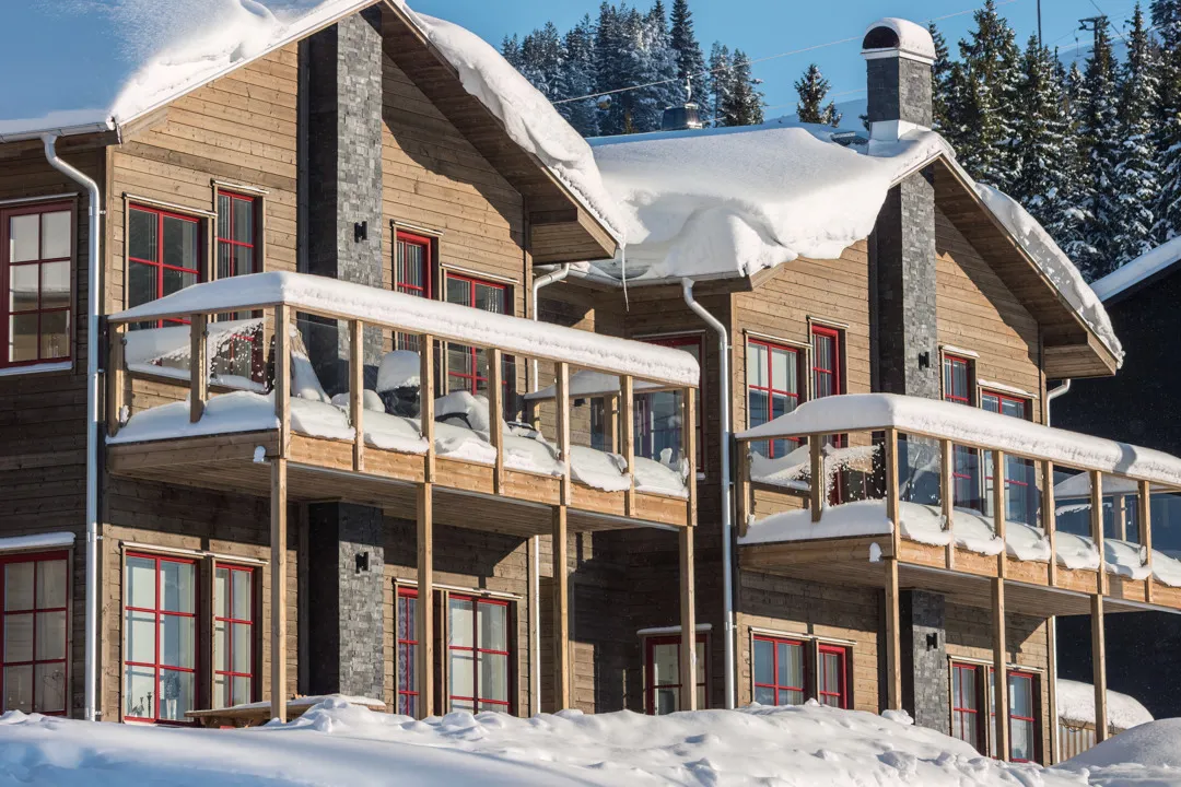 Cabin village in the middle of the slope