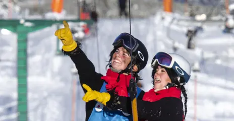 Trolla and Trolla going up in the ski lift