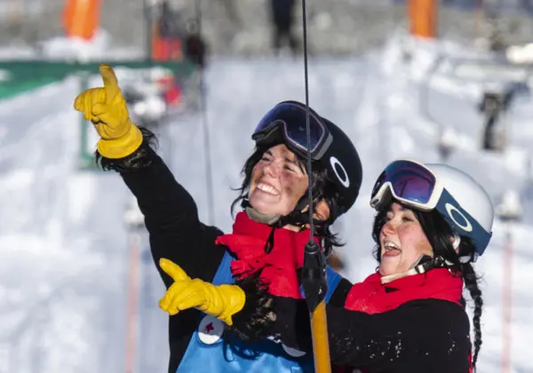 Trolla and Trolla going up in the ski lift