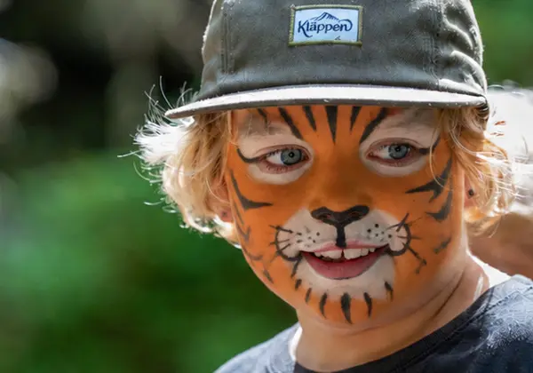 en pojke som är målad till en tiger